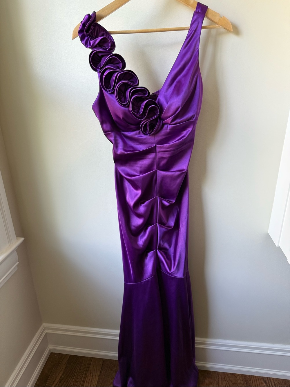 CACHE Vintage Satin Mermaid Gown Maxi Y2K Regal Royal Elegant Glam 3D Ruffle 8